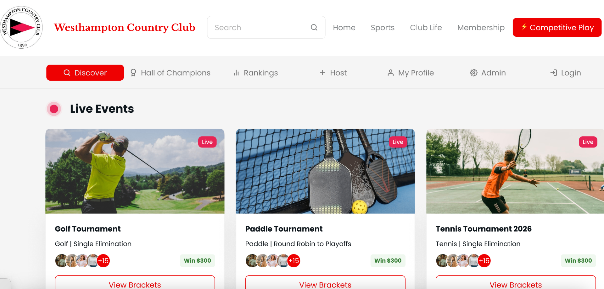 Westhampton Country Club portal running on Schoolyard's white-label platform